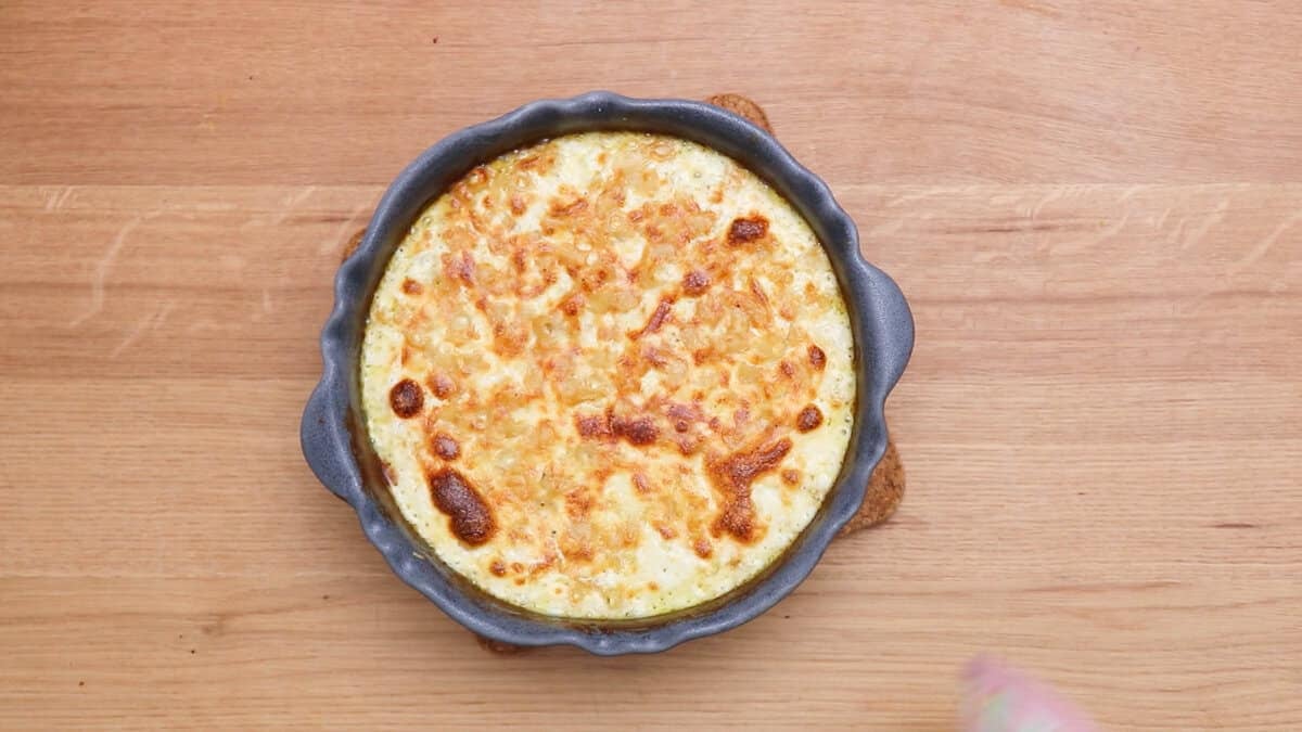 Truffle mac and cheese after baking halfway.