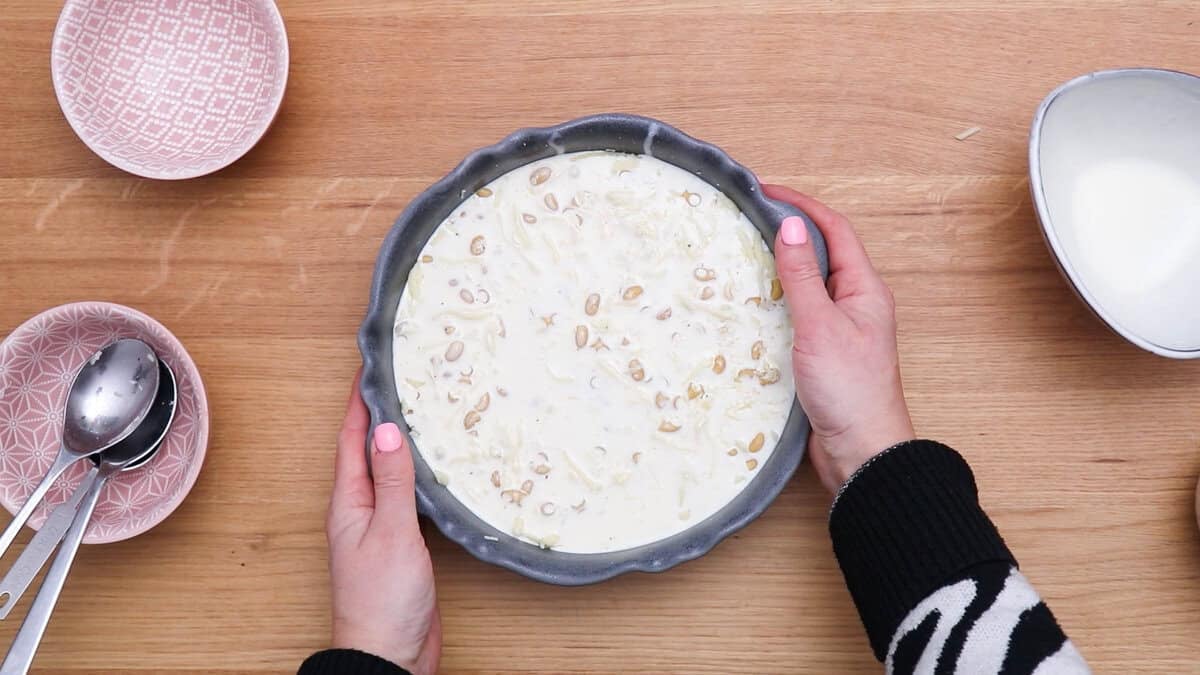 Truffle mac and cheese before baking.