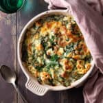 Cheesy spinach ricotta tortellini bake.