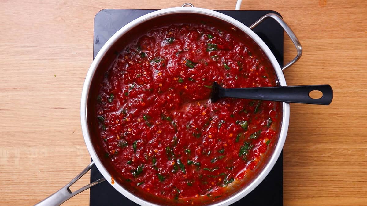 Finished tomato sauce done in 15 minutes.