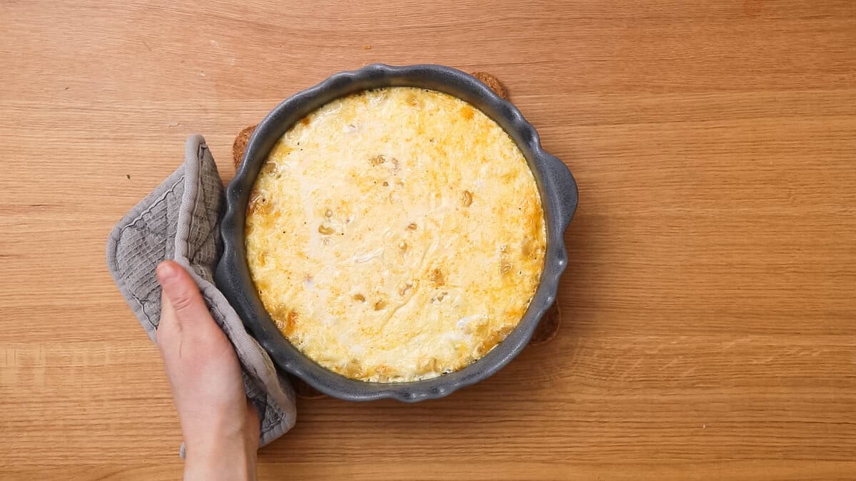 Gouda mac and hceese after baking halfway, before mixing and baking again.